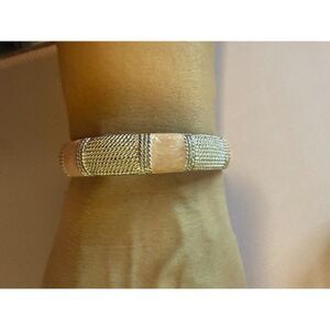 Pink enamel silver tone hinged Bangle Bracelet